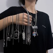欧美钛钢项链批发街头嘻哈朋克男款女饰品吊坠合金挂件潮流毛衣链
