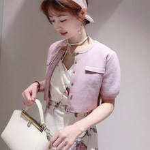 SN25春夏新品简约圆领中袖小香风针织开衫短外套小开衫SWNT251194