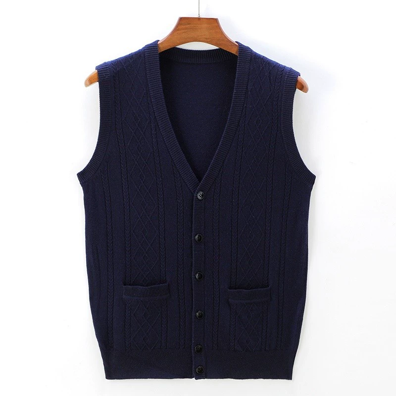 恒源祥 Autumn woolen cardigan, vest sleevless, knitted sweater, for middle age