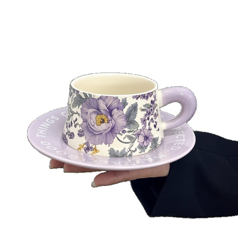 中古风手绘杯子送女生伴手礼高颜值咖啡杯碟套装送老师教师节礼物|undefined