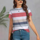 American Cross-border 2025 Spring Casual All-match Fashionable high quality Polka Dot Striped Round Neck Short-sleeved T-shirt WA30