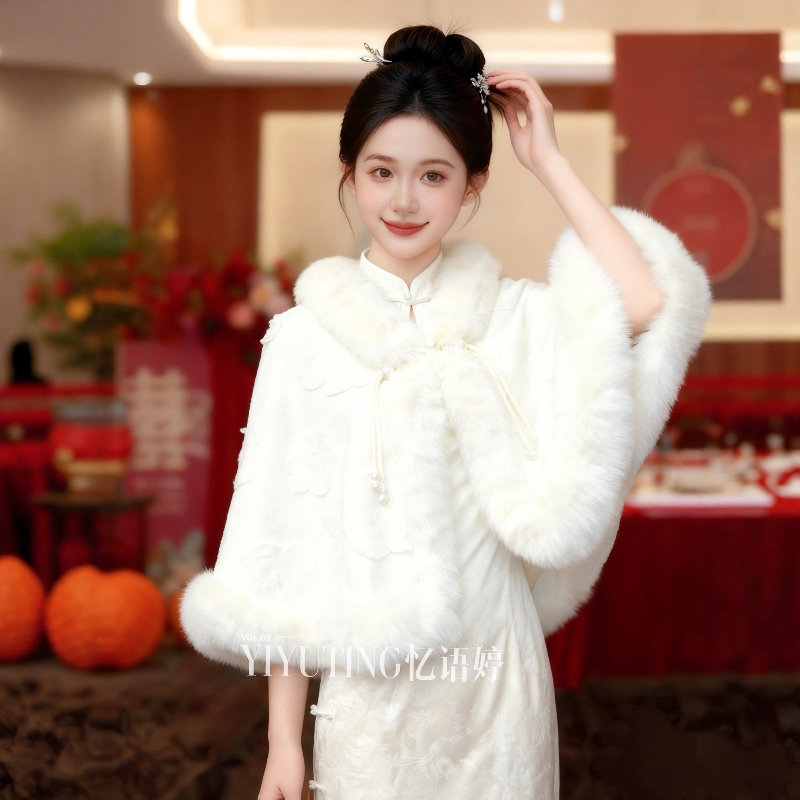 New Velvet Thickened Wedding Dress, Fur Shawl, Wedding Dress, Cheongsam, Toast Suit, Cloak, Chinese Shawl