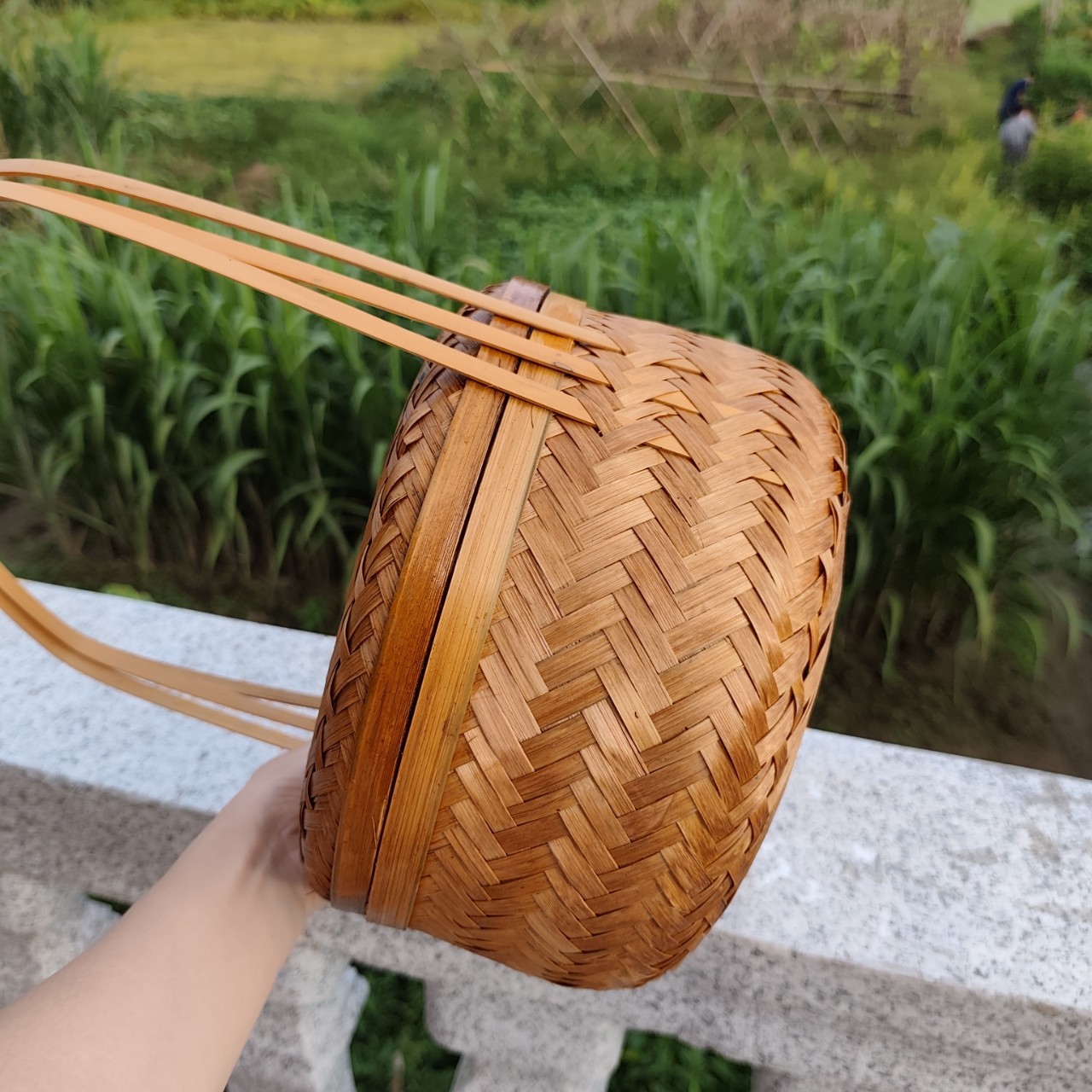 Cesta de Bambú Tejido Grande Redonda con Tapa para Regalos y Hogar