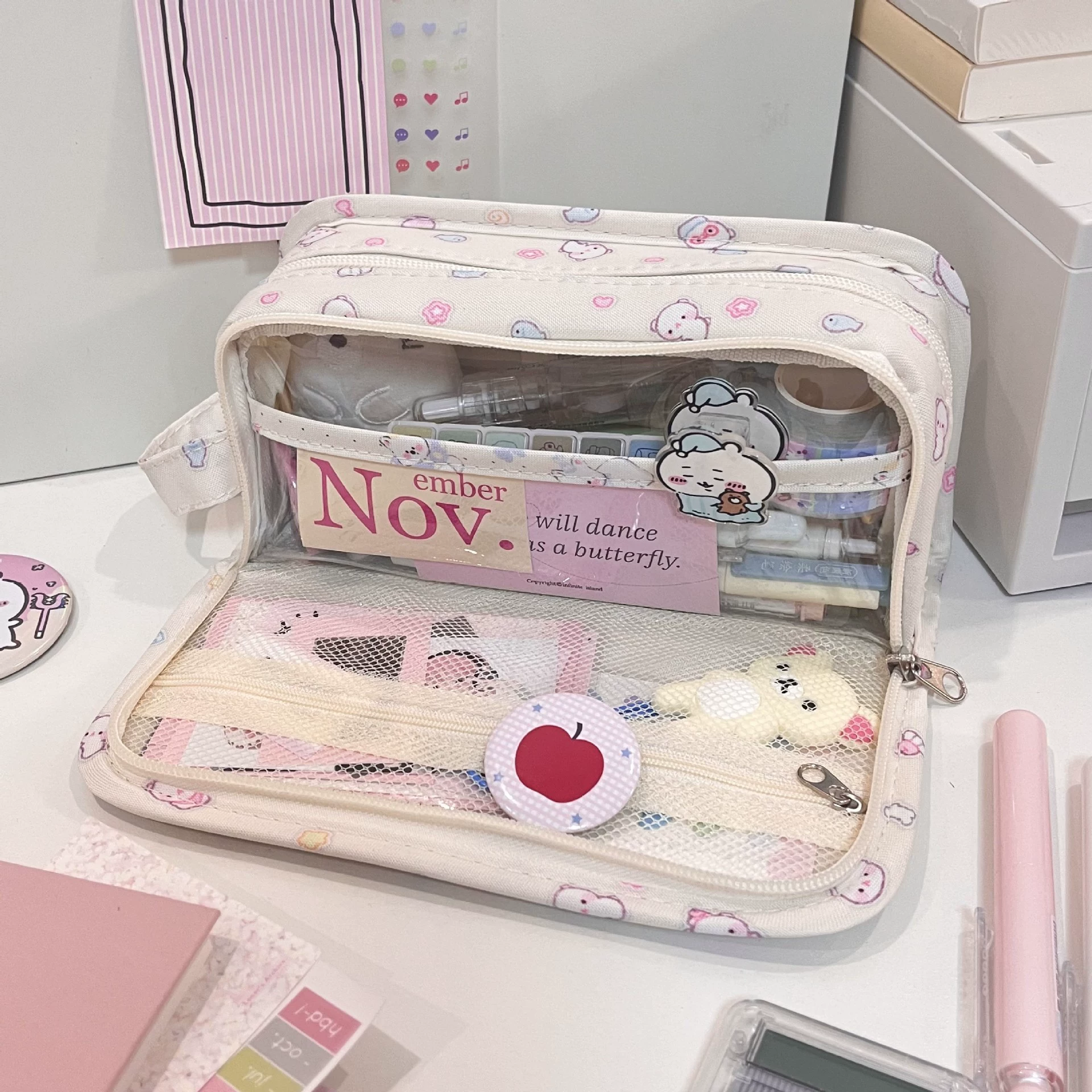 High quality handheld capacious storage system for students, universal pencil case, with little bears