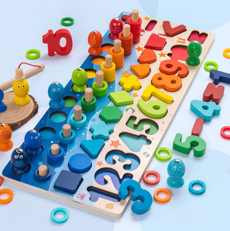 Juguetes de educación temprana para niños Tablero de números y letras siete en uno multifuncional Juego de pesca magnética de rompecabezas para bebés