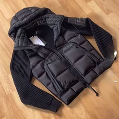 跨境冬季新款C针织P拼接羊毛羽绒服男士潮牌连帽白鸭绒加厚羽绒服