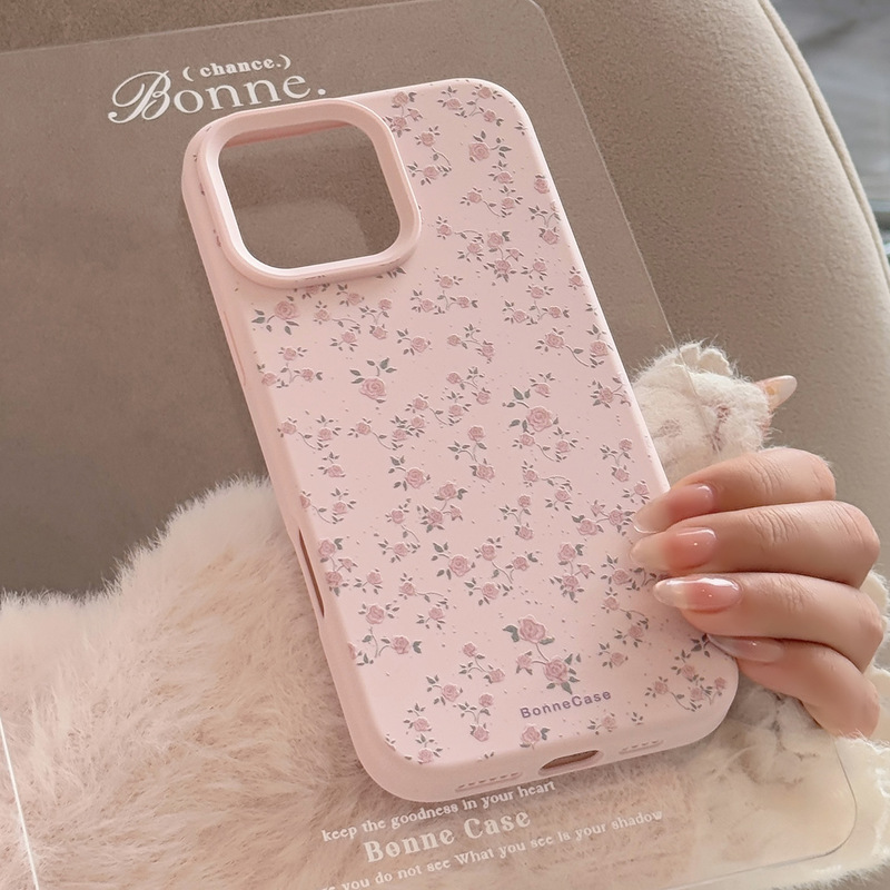 Pink Rose Suitable for Apple 16 Mobile Phone Case 15Promax Small Fresh Iphone17 Sweet 13 Silicone 11