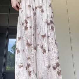 蝴蝶阔腿裤女夏季薄款2024新款印花爆款直筒慵懒感窄版拖地裤