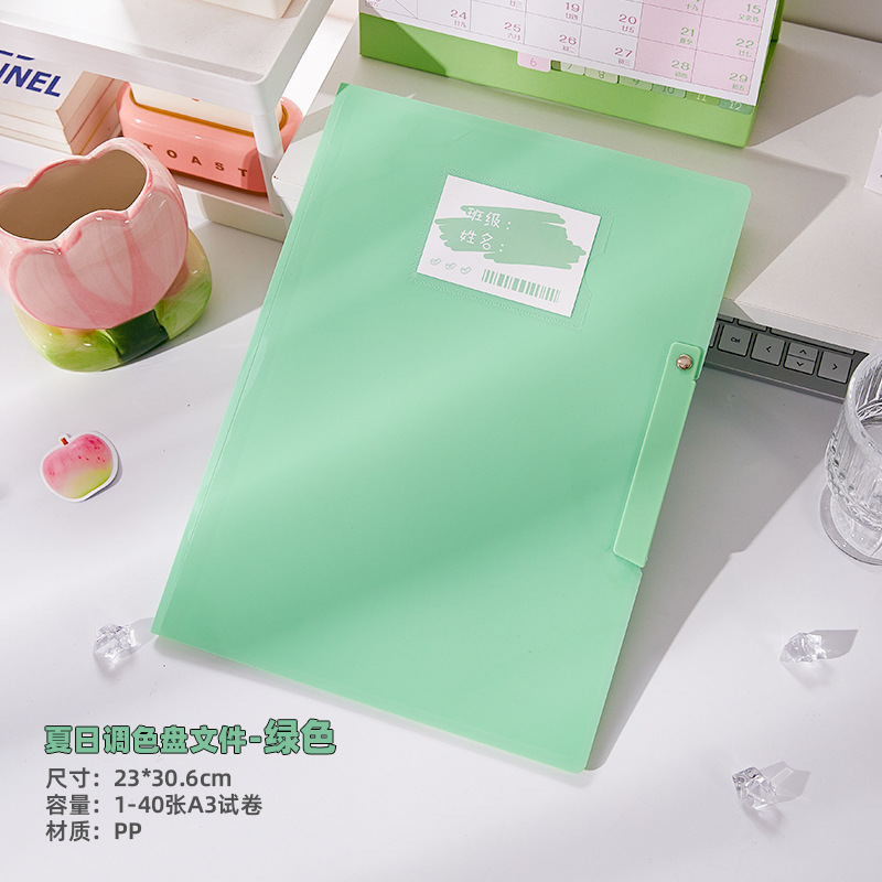 Carpeta de paleta de verano de alto valor Nueva carpeta de archivos de oficina Carpeta de almacenamiento de papel de prueba para estudiantes de secundaria y preparatoria