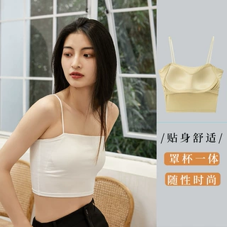 现货美背吊带背心女带胸垫内搭外穿打底衫一字领网红内衣露脐抹胸