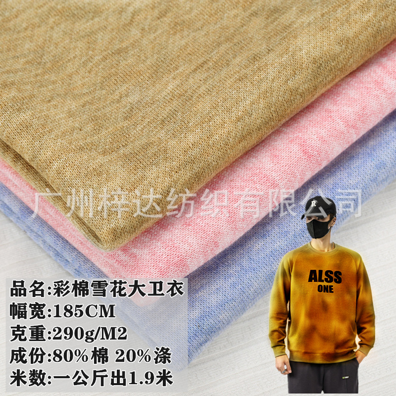 彩棉大卫衣面料 280g-300g雪花色纺彩棉毛圈布 休闲卫衣时装面料