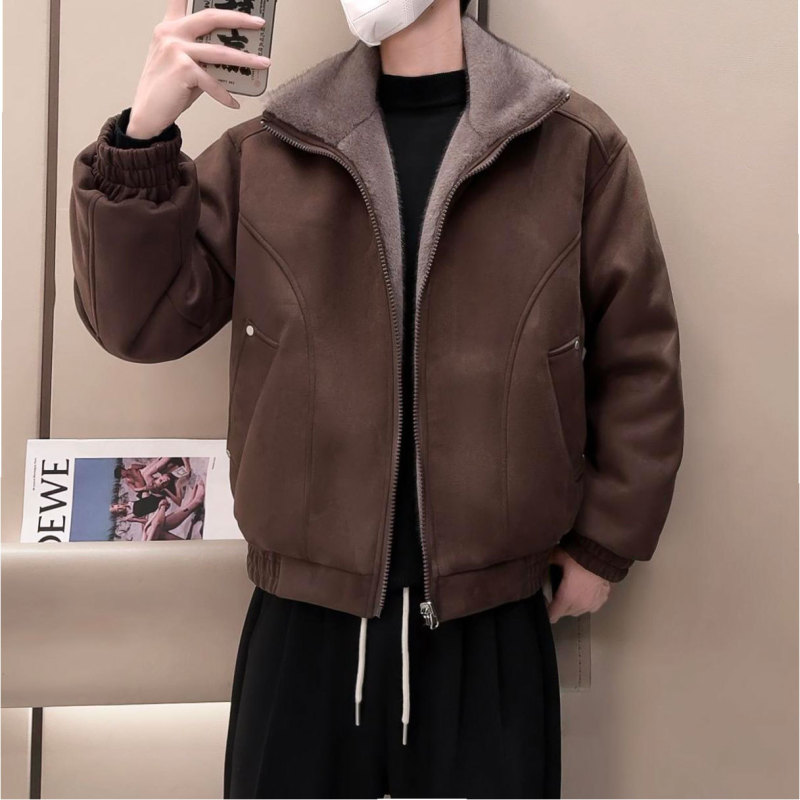 Men's 2025 Winter New Warm Workwear Youth Jacket with Lamb Wool Pilot down Coat