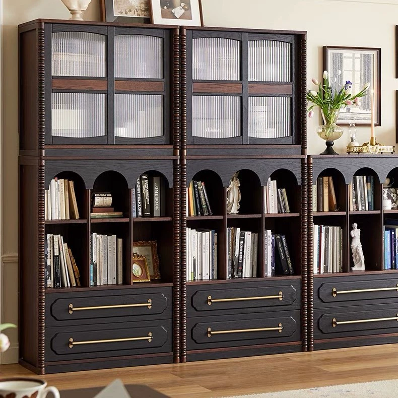 Французский винный шкаф из цельного дерева, ретро-книга, низкий шкаф, стеклянная дверь, витрина, гостиная, домашняя гостиная, декоративный шкаф, шкаф из цельного дерева