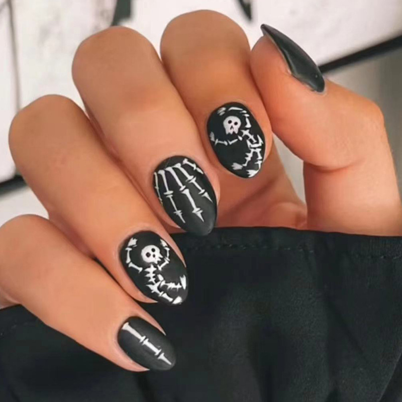 Black Frosted Skull Nail Design