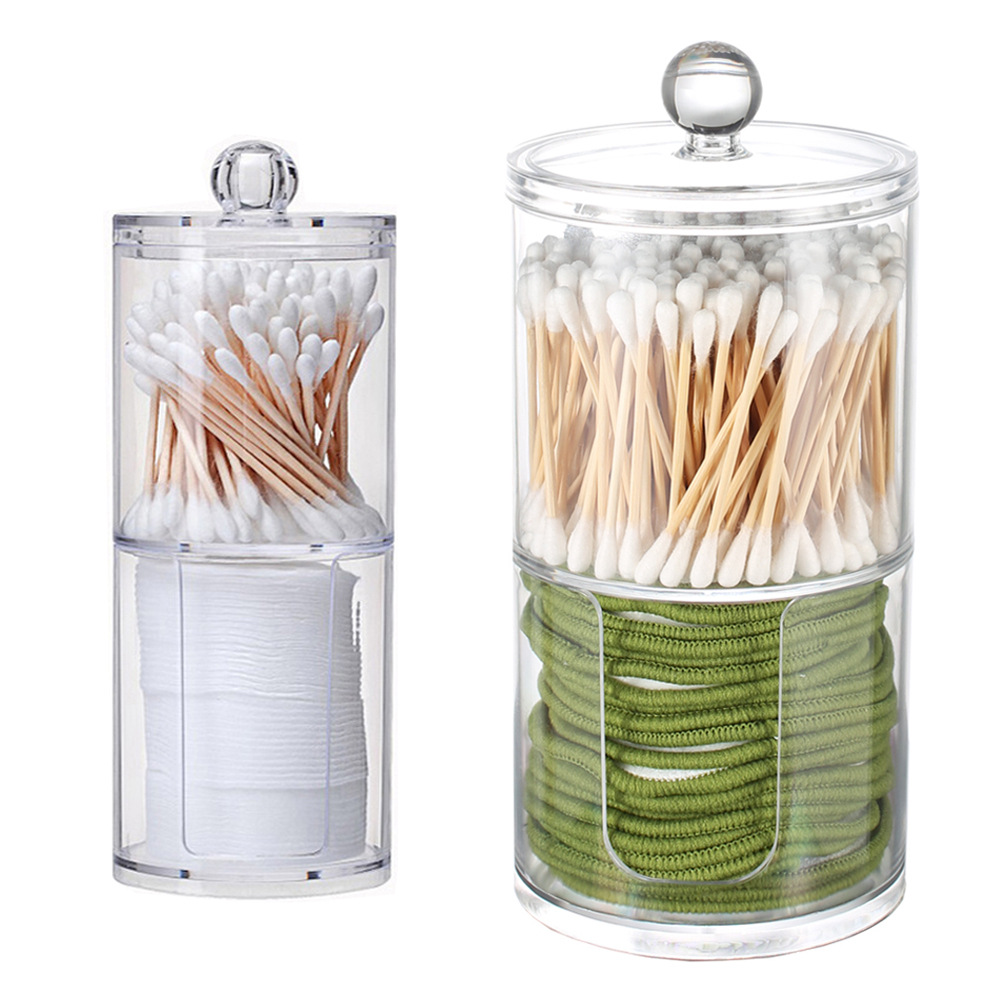 Acrílico contenedor redondo portátil caja de almacenamiento de soplo de algodón cosmético algodón hisopo removedor de maquillaje caja de almacenamiento de superposición de algodón