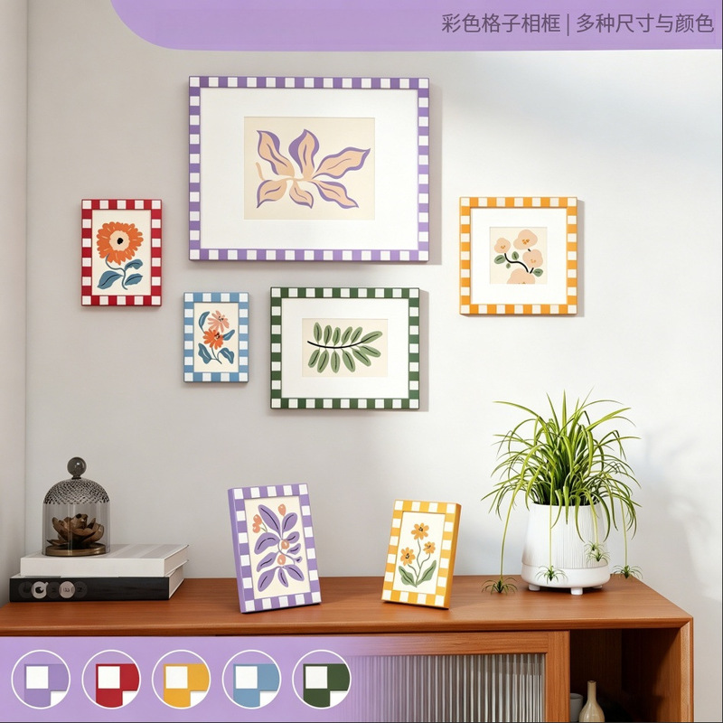 Cross-Border Hot-Selling Wooden Lattice-Edged Photo Frame, Creative Square Desktop Ornament, Modern Minimalist Wall Decoration Picture Frame