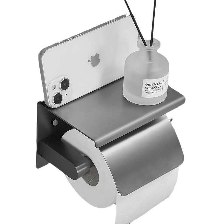 Caja de papel de baño gris de pistola 304 acero inoxidable sin perforación estante de toallas de inodoro estante de papel de inodoro