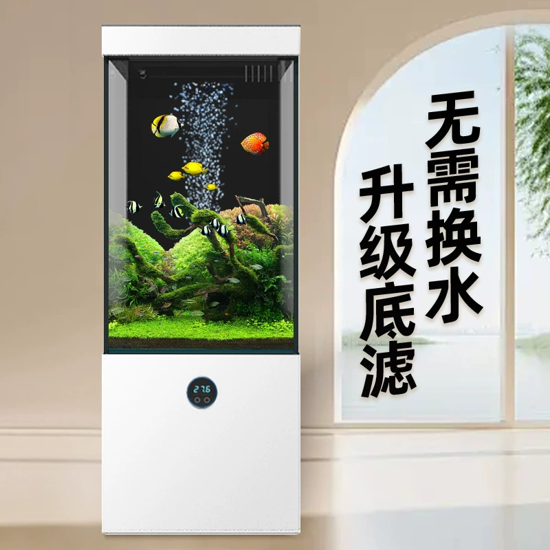 Золотой кристалл, ультрабелый стеклянный аквариум со встроенным шкафом, роскошный нижний фильтр для гостиной, дома, вертикальный умный аквариум без замены воды