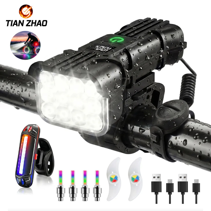 Bicycle Light 12Led High-Brightness Mountain Bike with Electric Display Night Riding Lighting Headlight with Horn Warning Cycling Accessories