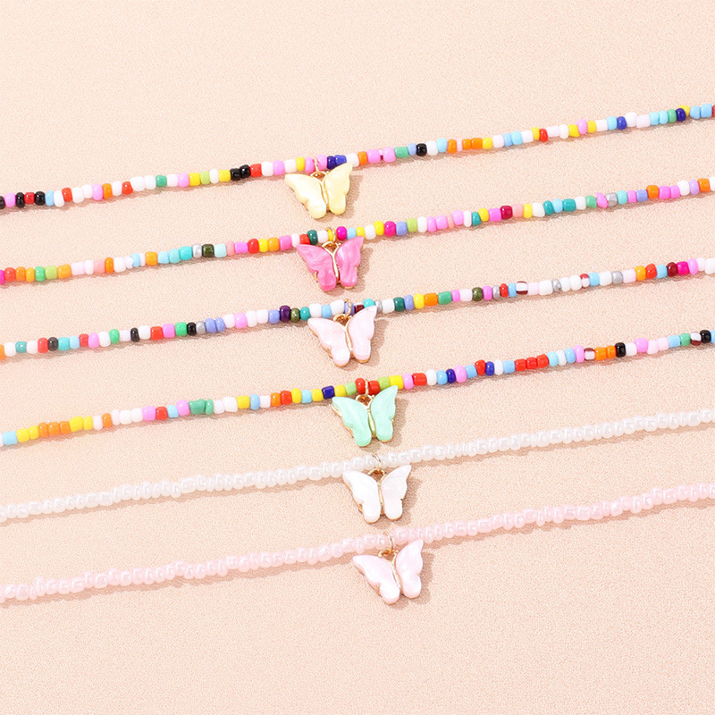 Cute Butterfly Arylic Alloy Bead Beaded Necklace