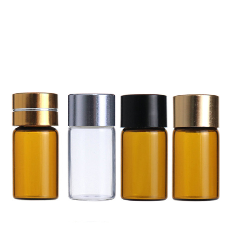 现货供应1ml-5ml玻璃瓶/透明小样螺口瓶茶色精油分装瓶配盖塞整套