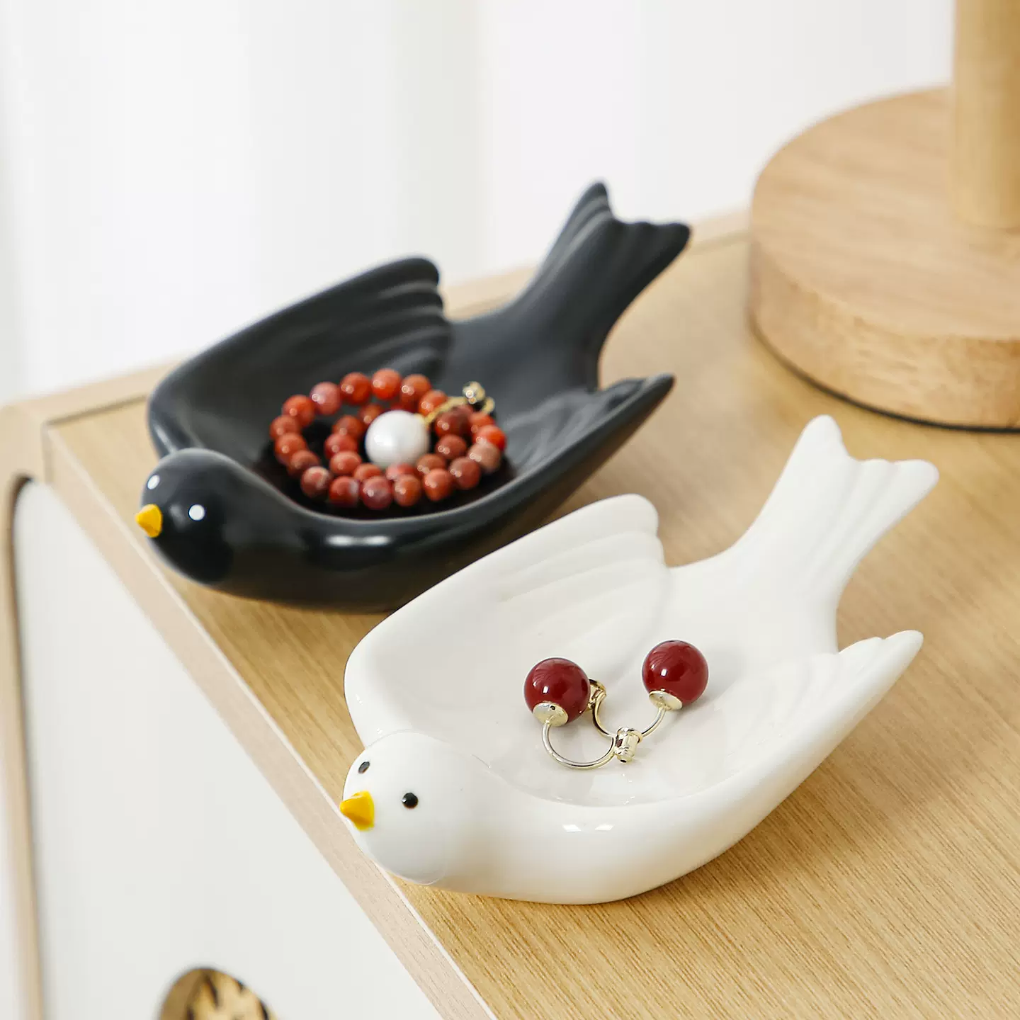 跨境创意小鸟造型戒指托盘陶瓷家用玄关装饰品摆件眼睛首饰收纳盘