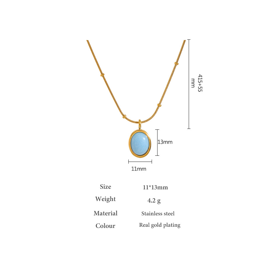 Retro Oval Titanium Steel Plating Artificial Gemstones Pendant Necklace