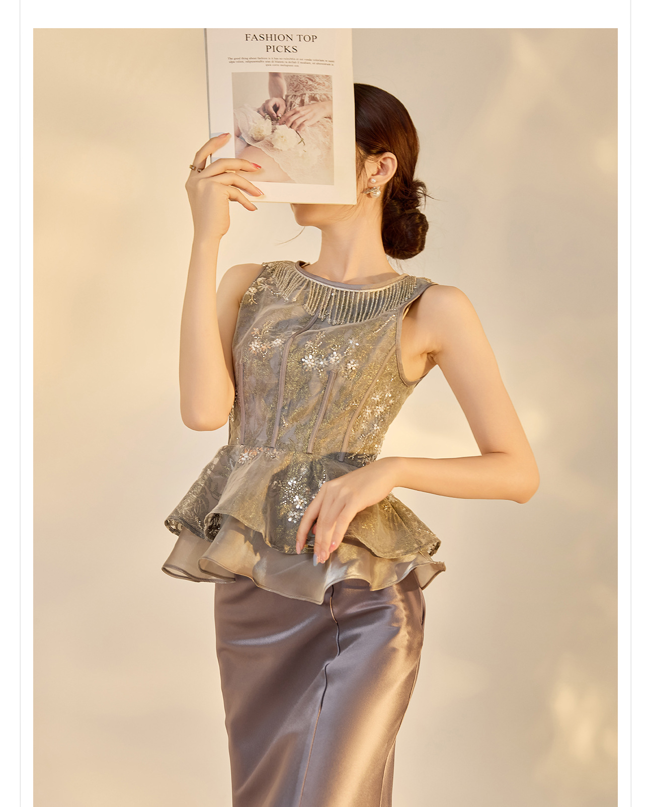 Set áo khoác jacquard thêu kim tuyến và chân váy phong cách Trung Hoa mới mùa hè — Màu xám nửa váy, Trang chủ chi tiết 4