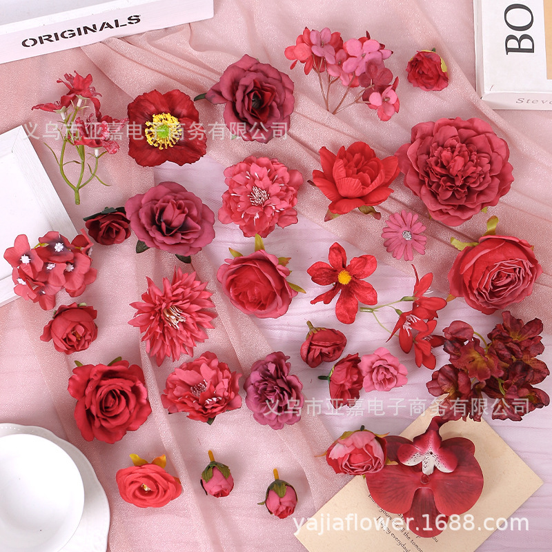 Artificial Flowers for Weddings, Red Series DIY Materials, Rose Flowers, Peonies, Hydrangeas, Fake Flowers with a High-End and Realistic Feel Artificial Flowers for Weddings, Red Series DIY Materials, Rose Flowers, Peonies, Hydrangeas, Fake Flowers with a High-End and Realistic Feel