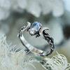 Metal retro ring with stone, jewelry, European style, moonstone, simple and elegant design