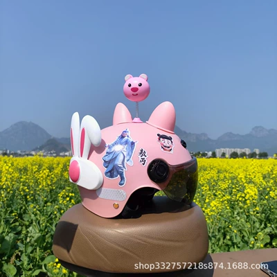 3C Certified 1-5 Years Old Electric Vehicle Motorcycle Kidsren's Helmet Cute Cartoon Anti-Fall Summer Adjustable Safety Helmet (Motosiklet kaskı (dəbilqə)) - pink-ao-bing-sunscreen-glasses-pink-cat-ears-pink-li-white-rabbit-ears-3c-children-1-5-years-old-j02