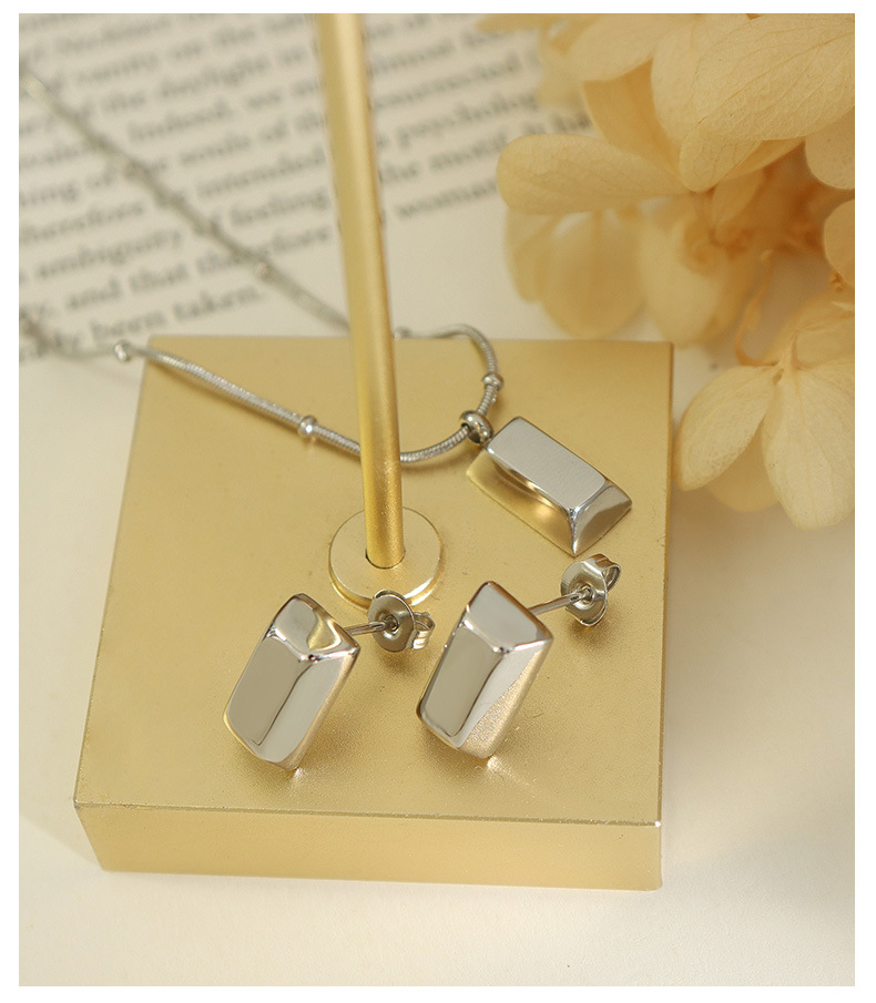 Fashion Gold Brick Snake Bone Chain Necklace Earring Titanium Steel Plated 18K Gold