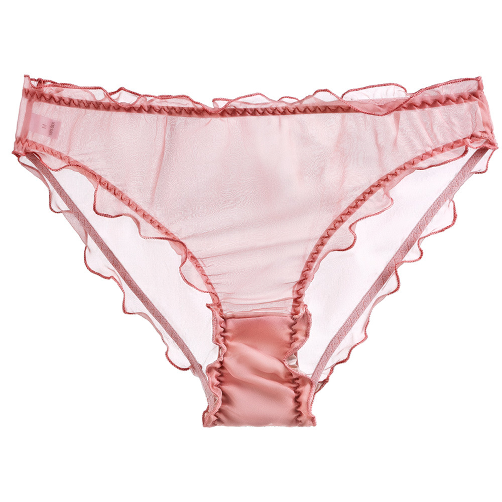 Lady Mulberry Silk Panties Translucent Chiffon Sexy Briefs Ruffled Underwear - Picture 18 of 23