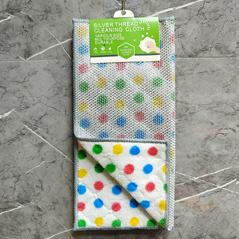 Polka dot coral fleece silver composite cloth polka dot dish towel degreasing absorbent household cleaning absorbent scouring pad kitchen