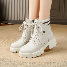 春季妈妈棉鞋中老年人平底短靴奶奶皮鞋加绒保暖软底防滑马丁靴