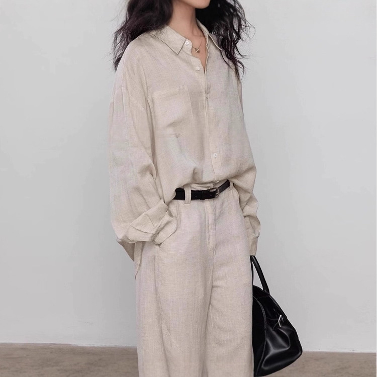 2025 Autumn New Tencel Linen Long Sleeve Shirt Women's Old Money Style Casual Lazy Retro Commuting Top Women