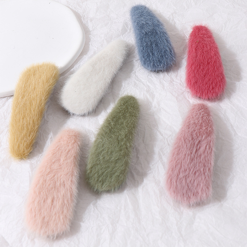 New autumn and winter slender mango core hair-like hair clip bangs side clip candy color hair accessories thick bottom plush BB clip