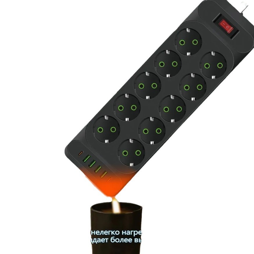 Enchufe de línea de comercio exterior con 4 puertos USB, 2 puertos TYPE-C, 10 conectores