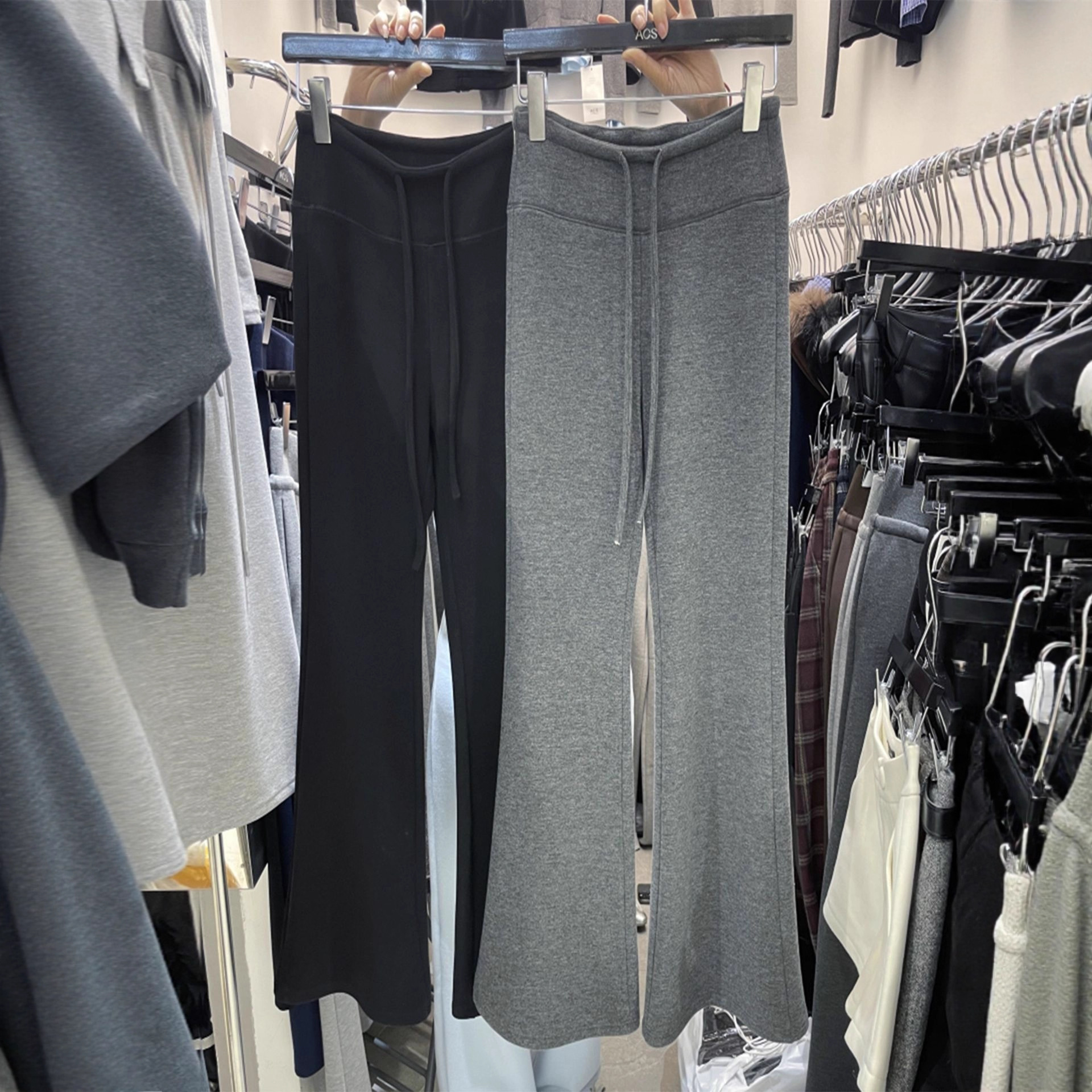 Cross-Border Real-Shot Korean Drawstring Elastic Waist Micro-Flared Sports Pants for Women Spring and Autumn New High-Waist Draped Straight-Leg Flared Pants