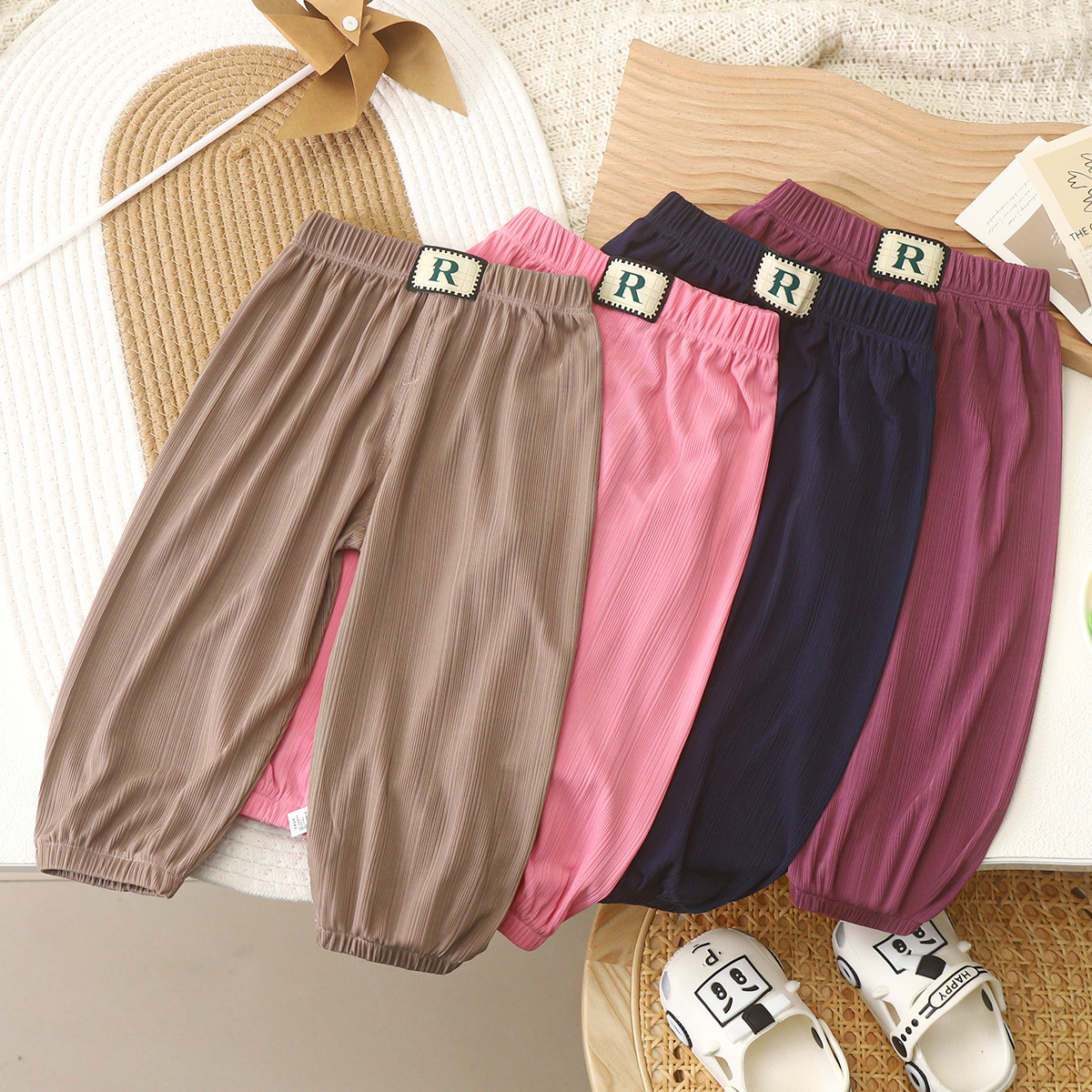 Children's summer thin anti-mosquito pants men's and women's casual all-match loose breathable trousers neutral Western style solid color fashion