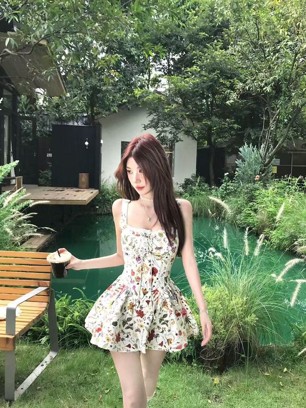 【法香告白】甜欲设计感法式吊带连衣裙女夏季碎花裙子甜美A字裙|undefined
