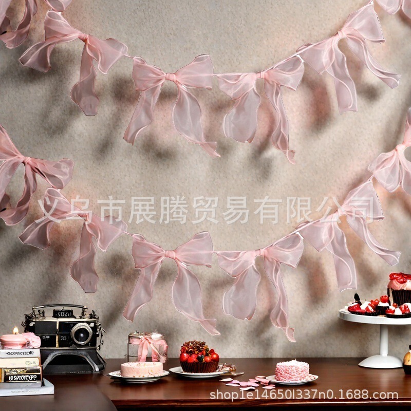 New 12pcs Bow Pull Flower Birthday Party Decoration Valentine's Day Wedding Party Background Decorative Arrangement