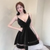 Golden velvet suspender large hem bottom dress