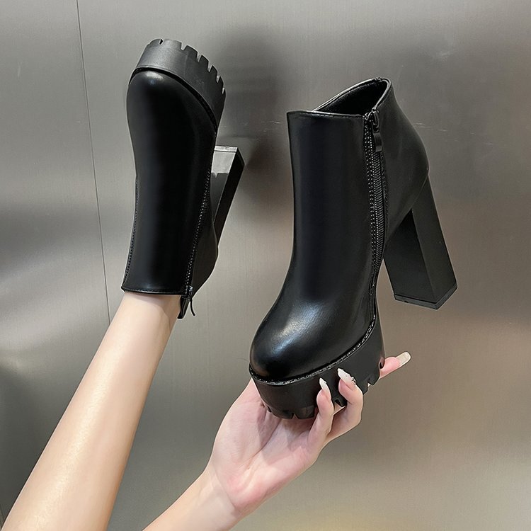 2025 European and American Autumn and Winter New Waterproof Platform Boots Thick Heel Super High Heel Women's Boots Fleece-Lined Warm Leather Boots Low Boots 2025 European and American Autumn and Winter New Waterproof Platform Boots Thick Heel Super High Heel Women's Boots Fleece-Lined Warm Leather Boots Low Boots