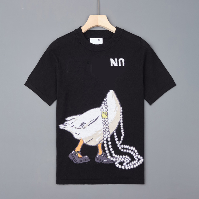 2026 Cartoon-style cotton yarn dyed cartoon pattern round neck casual short-sleeve thin knit shirt 265-6