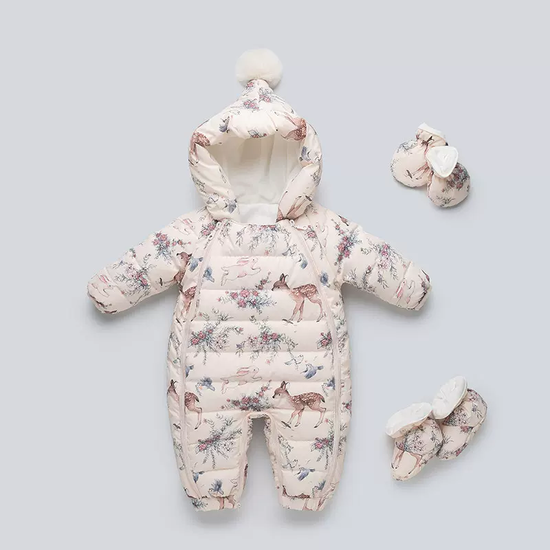 新款婴儿羽绒服连体衣冬季女宝宝羽绒外出服幼儿加厚连体爬服冬装