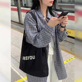 复古格子衬衫女装春秋季新款设计感休闲宽松慵懒风百搭上衣外套潮