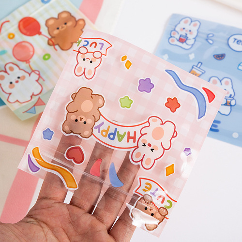 Korean cute snack ziplock bag girl heart bear biscuit candy small storage packaging bag candy bag