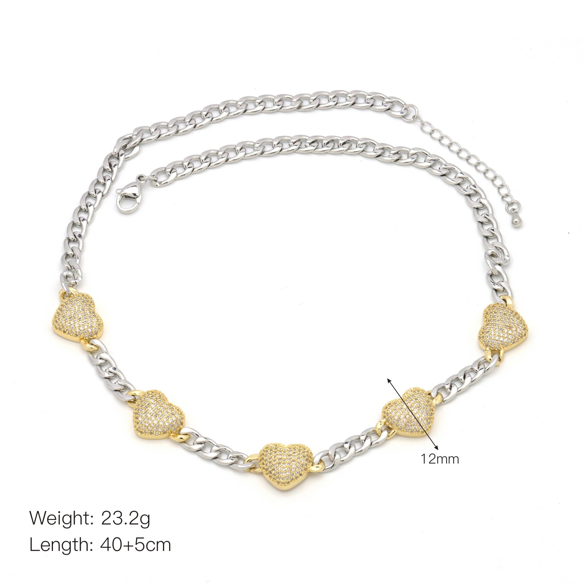 Heart Shape Pattern Wholesale Jewelry Exaggerated Heart Shape Copper Mixed Metal Necklace