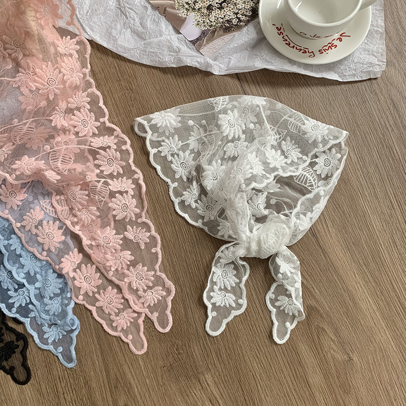Bufanda triangular, pañuelo en la cabeza, niña de verano, nuevo estilo, protector para el cuello, bufanda pequeña, correa para el cabello dulce, cinta para el cabello, bufanda de seda de encaje, cintura
